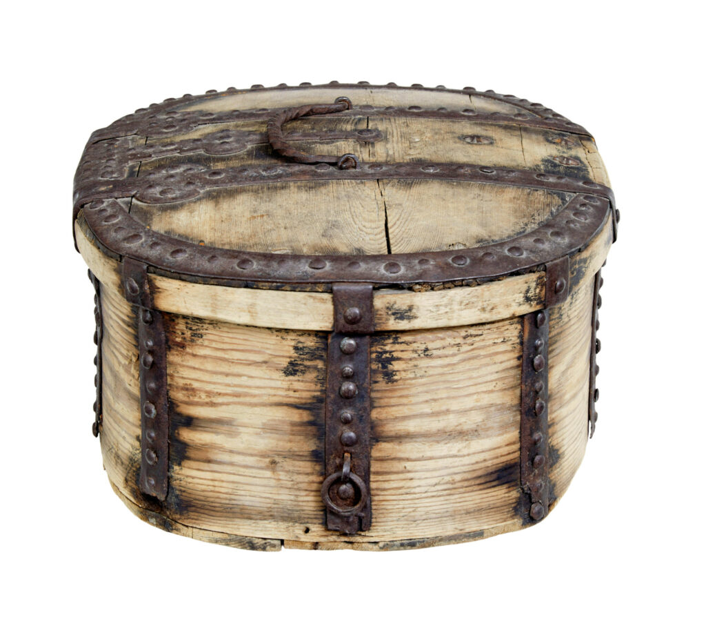 Mid 18th Century Swedish Pine Baroque Metal Bound Box — image 5