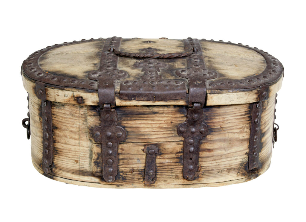 Mid 18th Century Swedish Pine Baroque Metal Bound Box — image 4