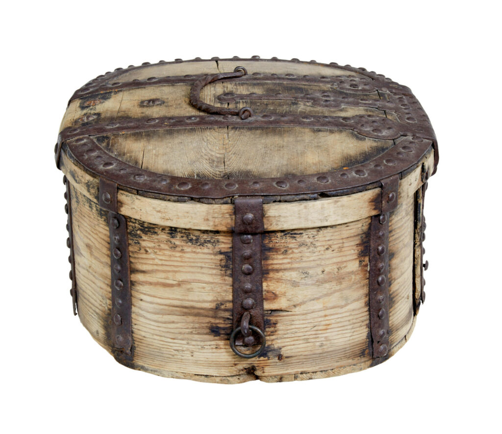 Mid 18th Century Swedish Pine Baroque Metal Bound Box — image 3