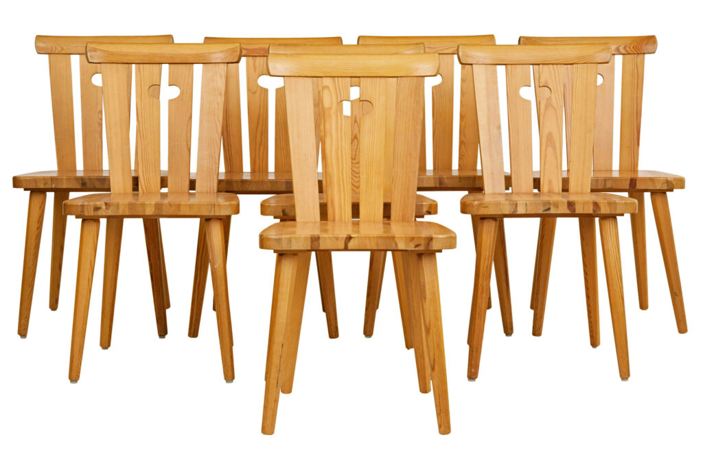 Set of 8 Mid Century Swedish Pine Dining Chairs