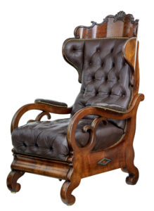 MID 19TH CENTURY FRENCH EMPIRE MAHOGANY AND LEATHER RECLINING CHAIR