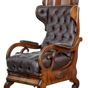 MID 19TH CENTURY FRENCH EMPIRE MAHOGANY AND LEATHER RECLINING CHAIR