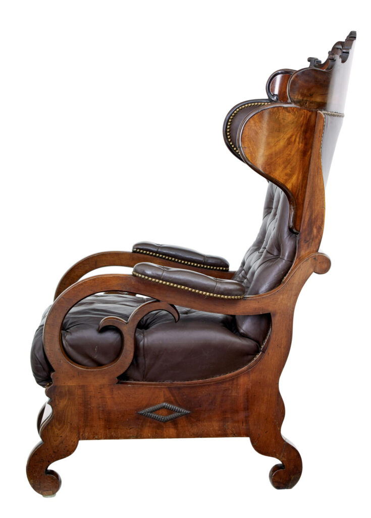 Mid 19th Century French Empire Mahogany and Leather Reclining Chair — image 10