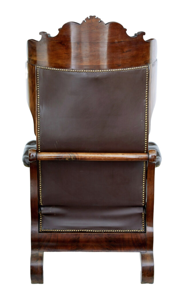 Mid 19th Century French Empire Mahogany and Leather Reclining Chair — image 9