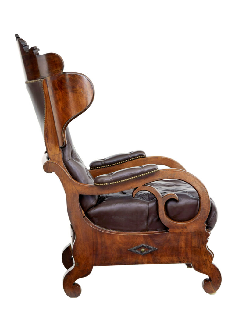 Mid 19th Century French Empire Mahogany and Leather Reclining Chair — image 8