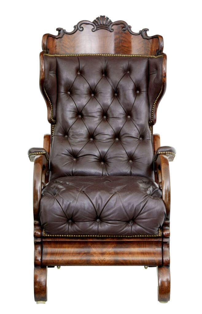 Mid 19th Century French Empire Mahogany and Leather Reclining Chair — image 7