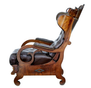 Mid 19th Century French Empire Mahogany and Leather Reclining Chair — thumbnail 6