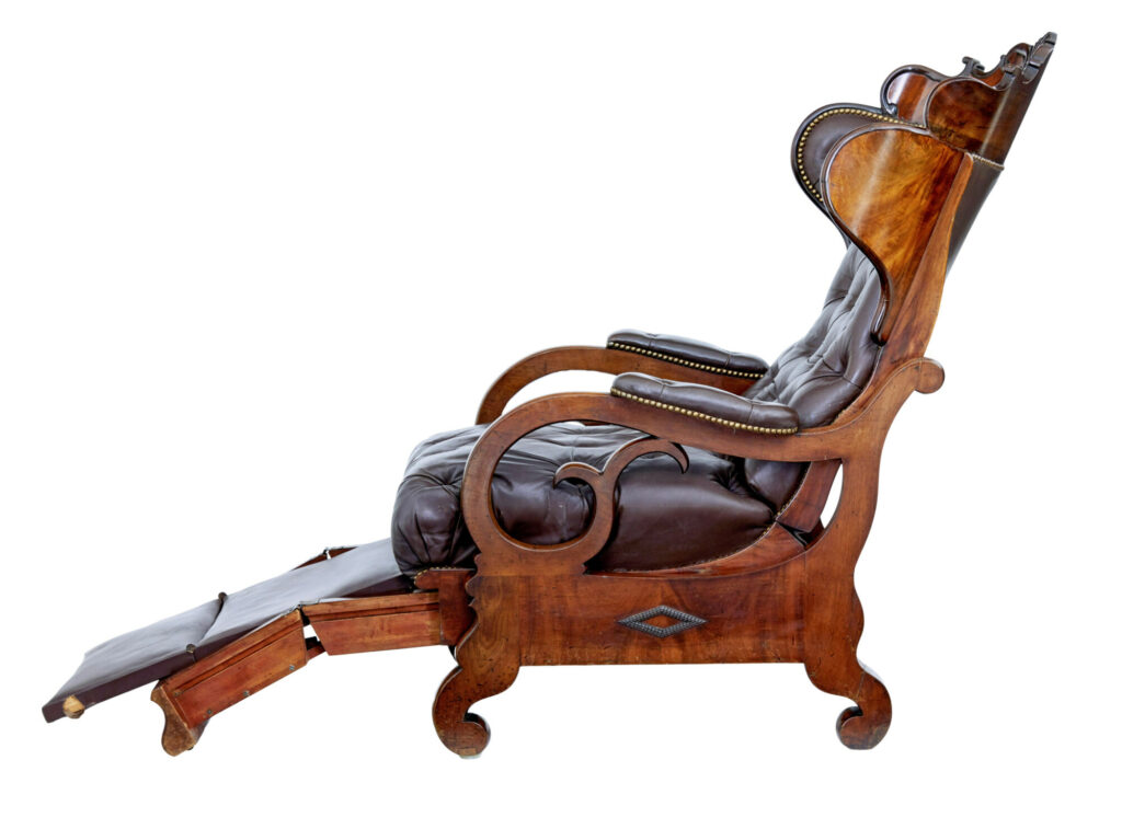 Mid 19th Century French Empire Mahogany and Leather Reclining Chair — image 5