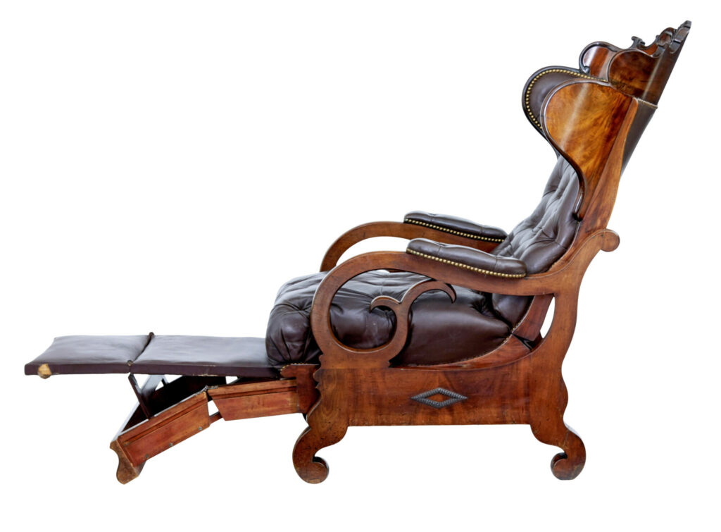 Mid 19th Century French Empire Mahogany and Leather Reclining Chair — image 4
