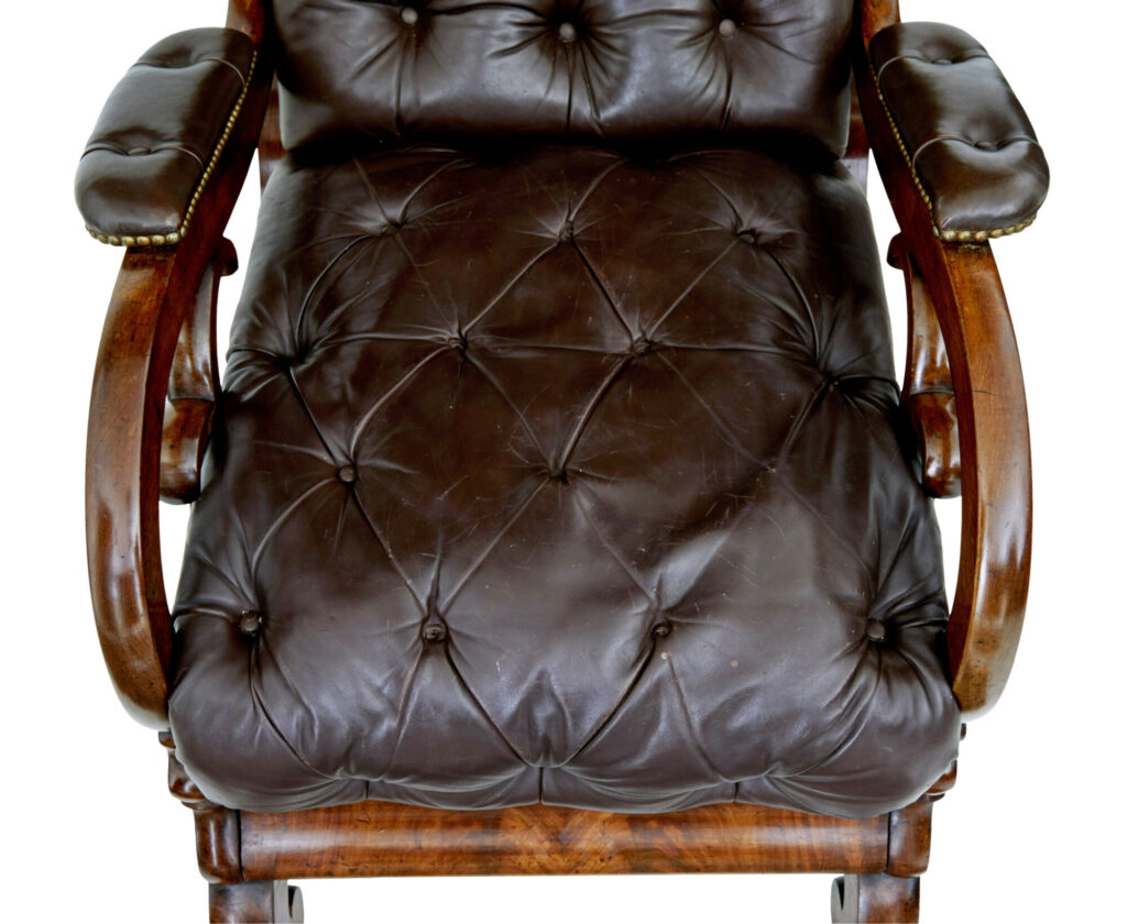 Mid 19th Century French Empire Mahogany and Leather Reclining Chair — image 3