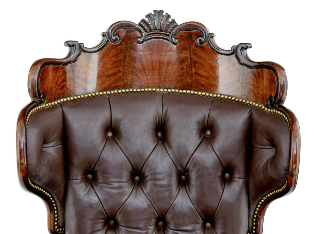 Mid 19th Century French Empire Mahogany and Leather Reclining Chair — image 2