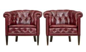PAIR OF MID 20TH CENTURY RED LEATHER CLUB ARMCHAIRS
