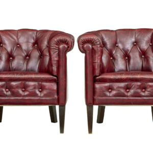 PAIR OF MID 20TH CENTURY RED LEATHER CLUB ARMCHAIRS