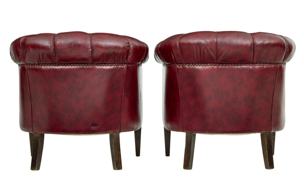 Pair of Mid 20th Century Red Leather Club Armchairs — image 5