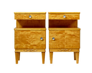 PAIR OF MID CENTURY SCANDINAVIAN BIRCH BEDSIDE CUPBOARDS