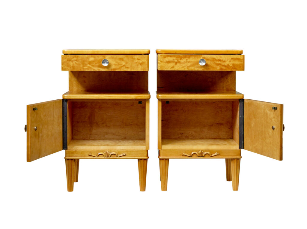 Pair of Mid Century Scandinavian Birch Bedside Cupboards — image 9