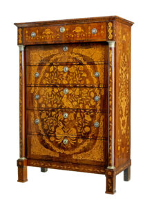 19TH CENTURY FRENCH INLAID MAHOGANY 6 DRAWER INLAID CHEST