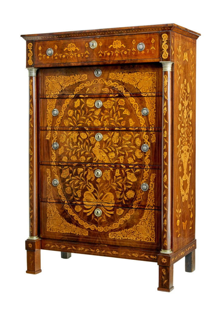 19th Century French Inlaid Mahogany 6 Drawer Inlaid Chest