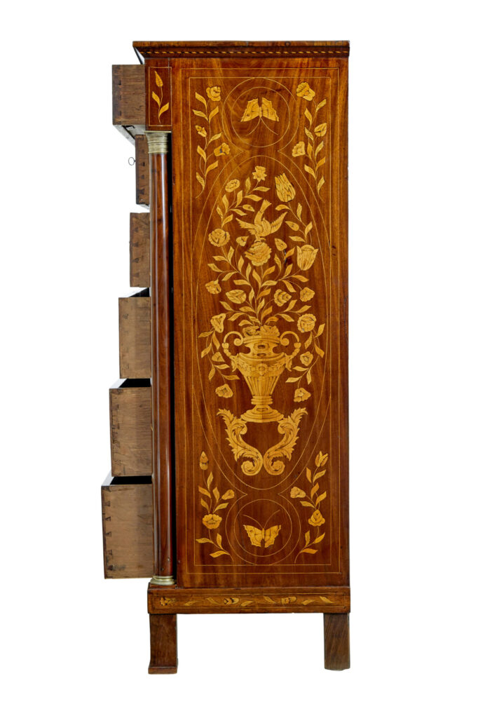 19th Century French Inlaid Mahogany 6 Drawer Inlaid Chest — image 11