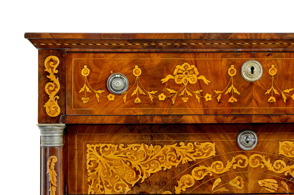 19th Century French Inlaid Mahogany 6 Drawer Inlaid Chest — image 5
