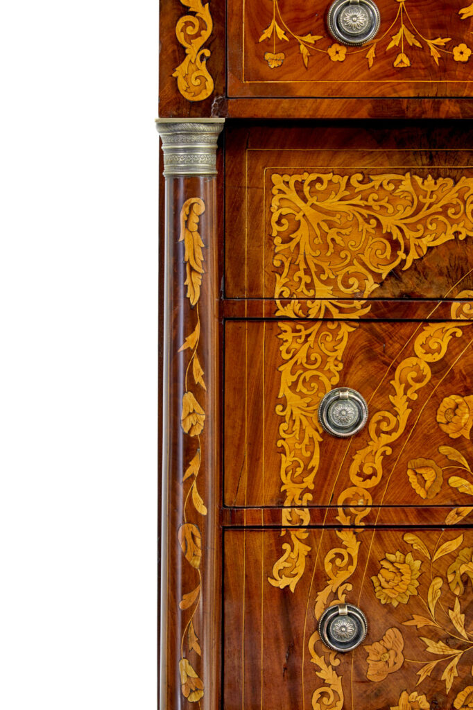 19th Century French Inlaid Mahogany 6 Drawer Inlaid Chest — image 4