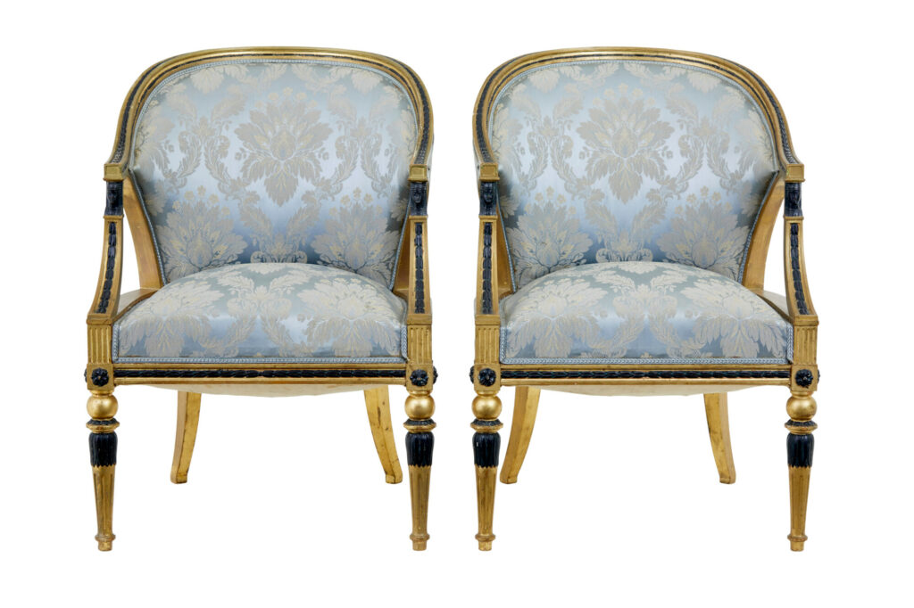 Pair of 19th Century Swedish Gothenburg Gilt Armchairs