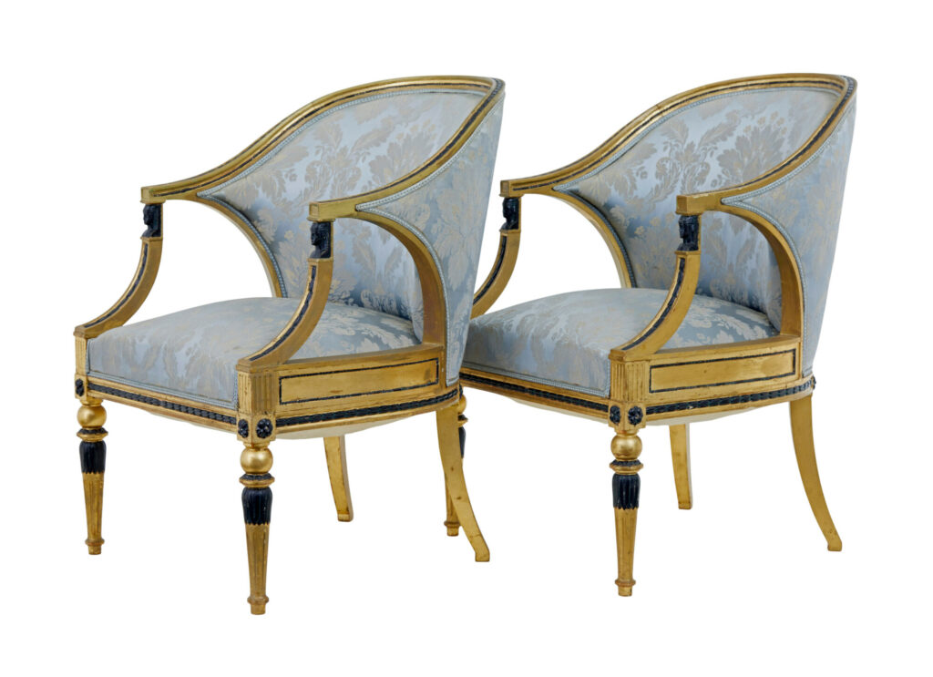Pair of 19th Century Swedish Gothenburg Gilt Armchairs — image 7