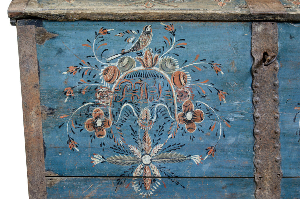 Swedish 19th Century Hand Painted Oak Coffer — image 3