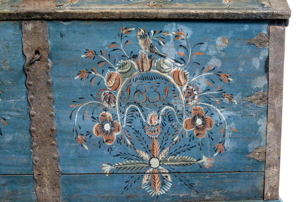 Swedish 19th Century Hand Painted Oak Coffer — image 2