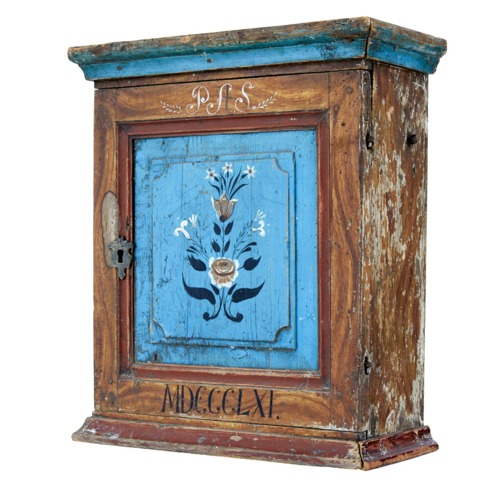Hand Painted Mid 19th Century Swedish Pine Wall Cupboard