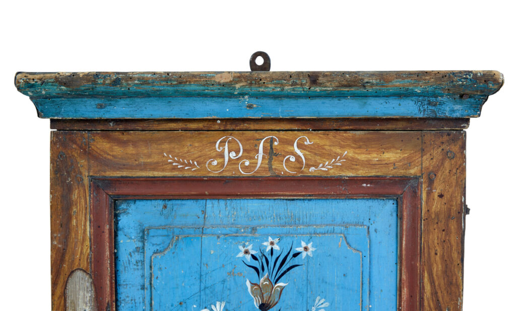 Hand Painted Mid 19th Century Swedish Pine Wall Cupboard — image 5