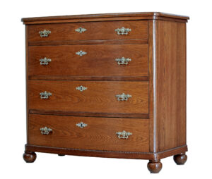 19TH CENTURY BOW FRONT OAK CHEST OF DRAWERS