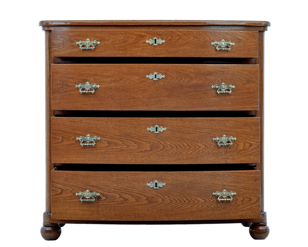 19th Century Bow Front Oak Chest of Drawers — image 9