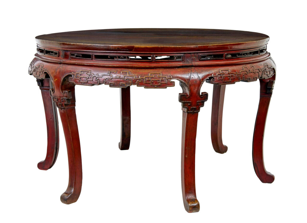 PAIR OF 19TH CENTURY RED LACQUER CHINESE DEMI LUNE TABLES from the Occasional Tables collection