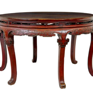 PAIR OF 19TH CENTURY RED LACQUER CHINESE DEMI LUNE TABLES