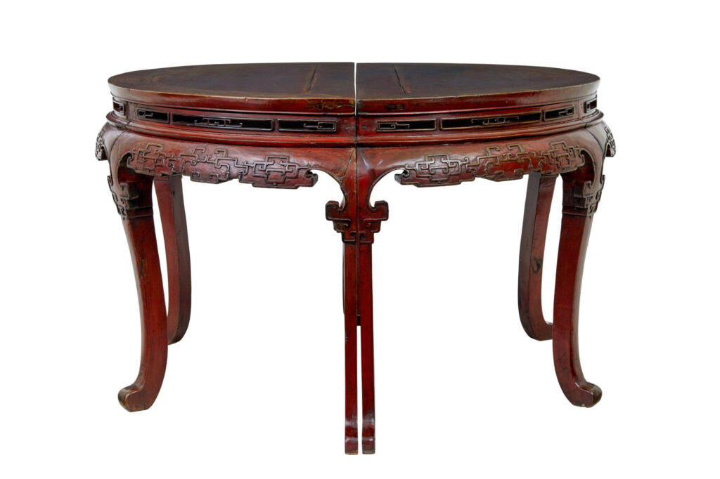 Pair of 19th Century Red Lacquer Chinese Demi Lune Tables — image 9