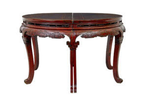Pair of 19th Century Red Lacquer Chinese Demi Lune Tables — thumbnail 9