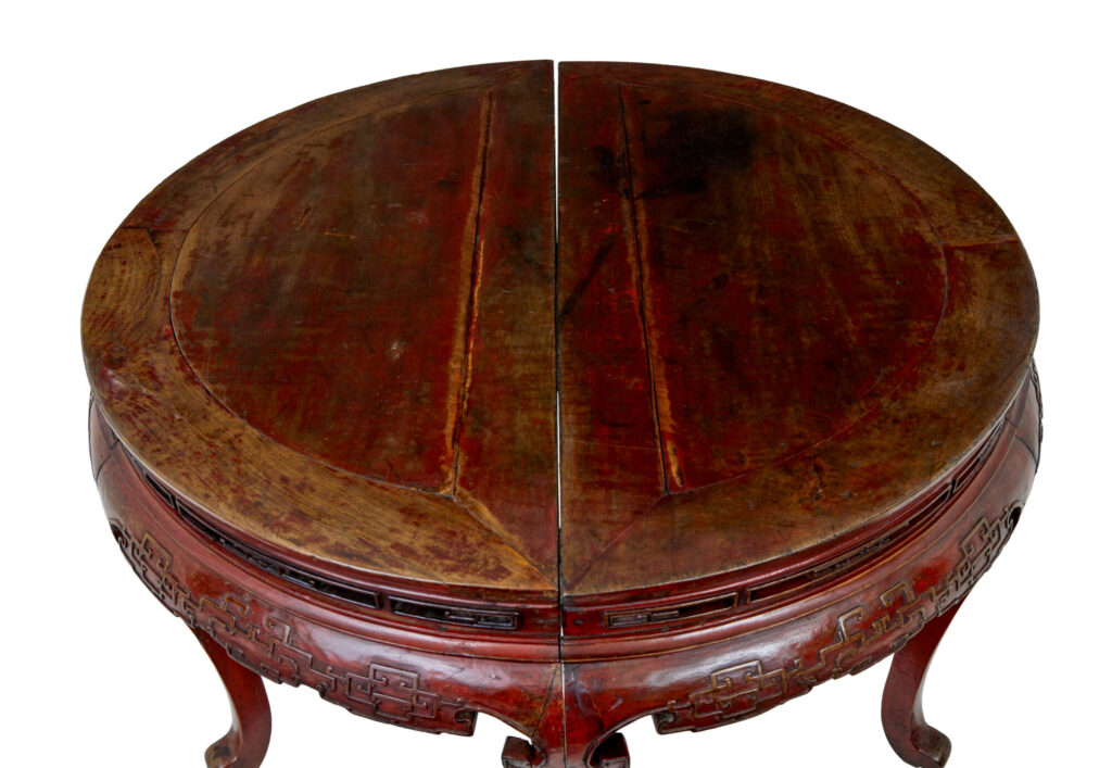Pair of 19th Century Red Lacquer Chinese Demi Lune Tables — image 6