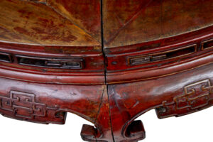 Pair of 19th Century Red Lacquer Chinese Demi Lune Tables — thumbnail 5