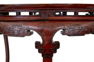Pair of 19th Century Red Lacquer Chinese Demi Lune Tables — thumbnail 3