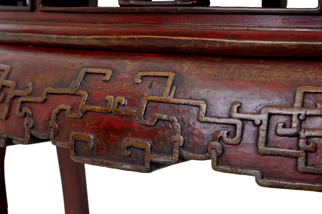 Pair of 19th Century Red Lacquer Chinese Demi Lune Tables — image 2
