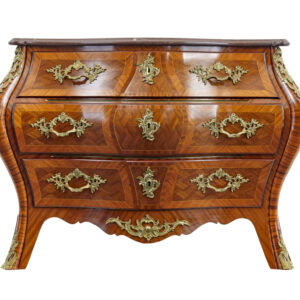 MID CENTURY ROCOCO REVIVAL FOSSIL MARBLE BOMBE COMMODE