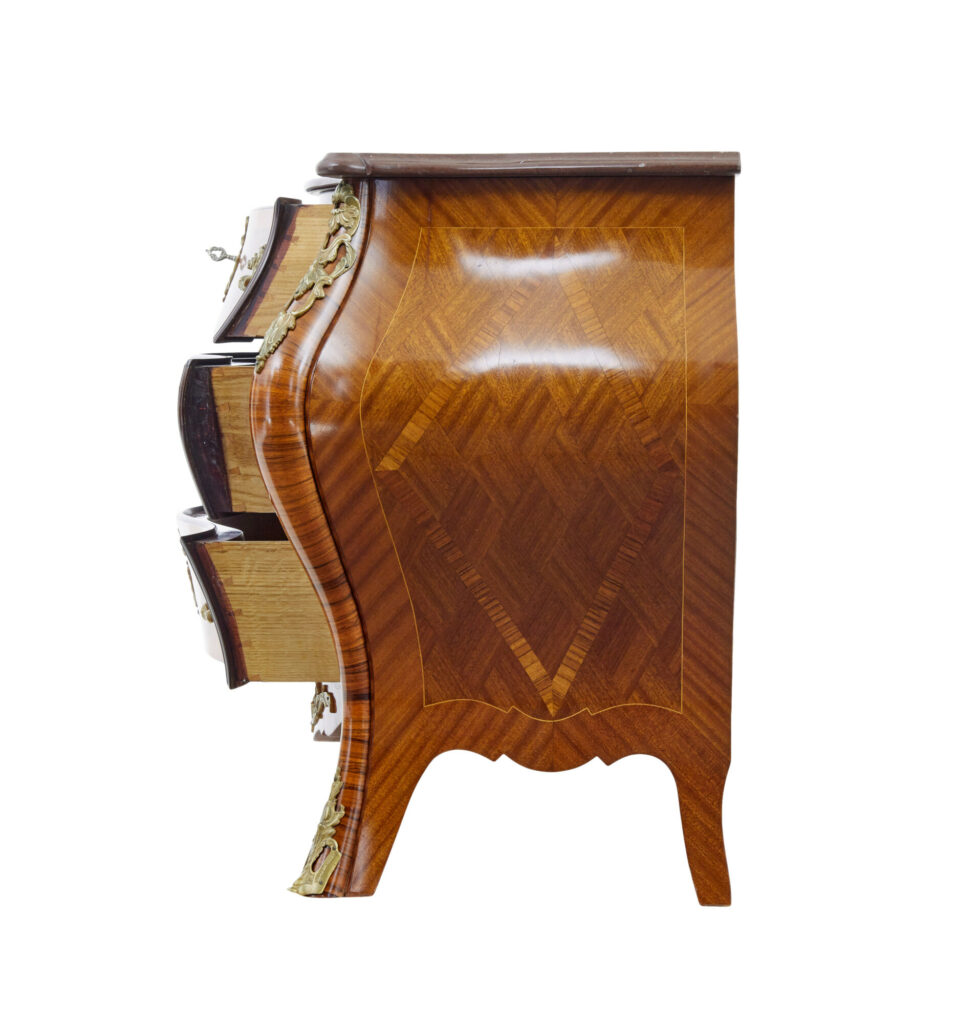 Mid Century Rococo Revival Fossil Marble Bombe Commode — image 9