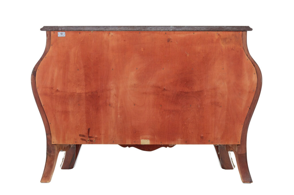 Mid Century Rococo Revival Fossil Marble Bombe Commode — image 7