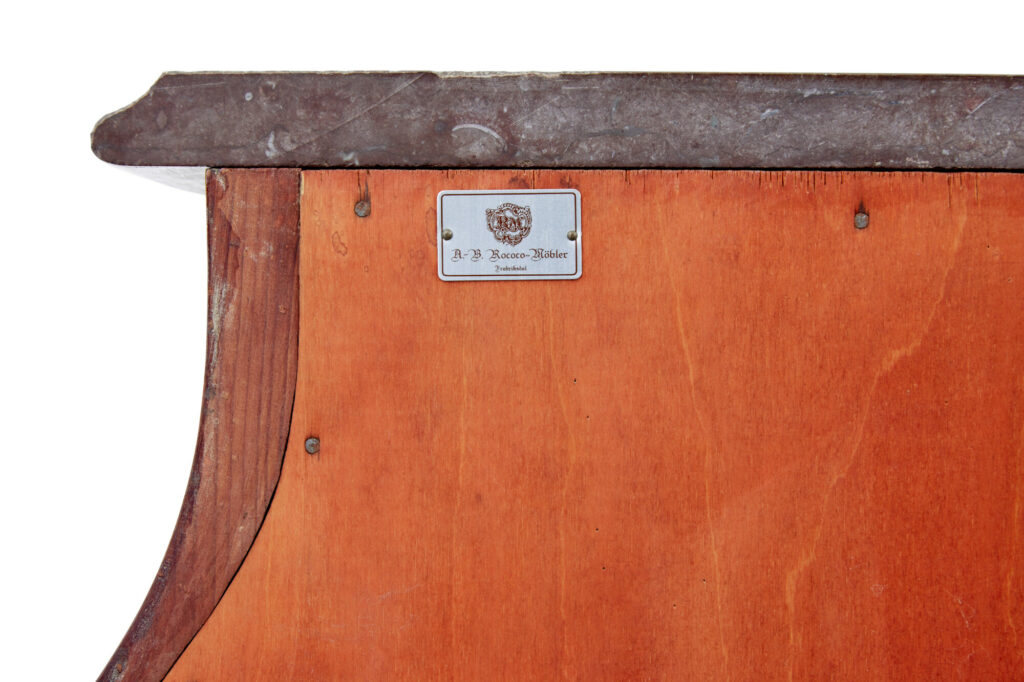 Mid Century Rococo Revival Fossil Marble Bombe Commode — image 6