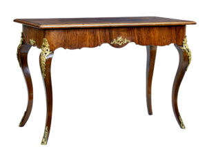 19TH CENTURY ROCOCO REVIVAL WALNUT AND ORMOLU INLAID TABLE