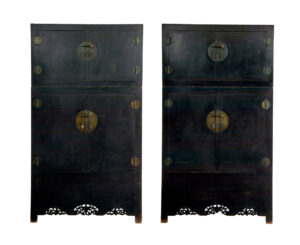 Pair of 19th Century Black Lacquered Chinese Compound Cabinets — thumbnail 12