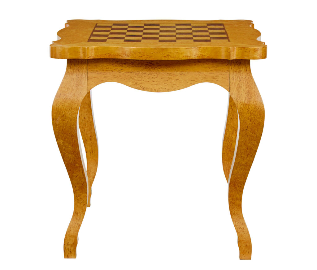 3 Piece 20th Century Burr Birch Games Table and Armchairs — image 10