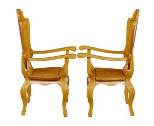 3 Piece 20th Century Burr Birch Games Table and Armchairs — thumbnail 7