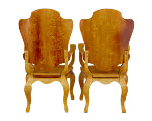 3 Piece 20th Century Burr Birch Games Table and Armchairs — thumbnail 6